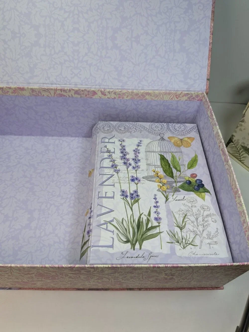Susan Winget Botanical Gift Box Lot 3pc Lavender Book Hydrangea Peony